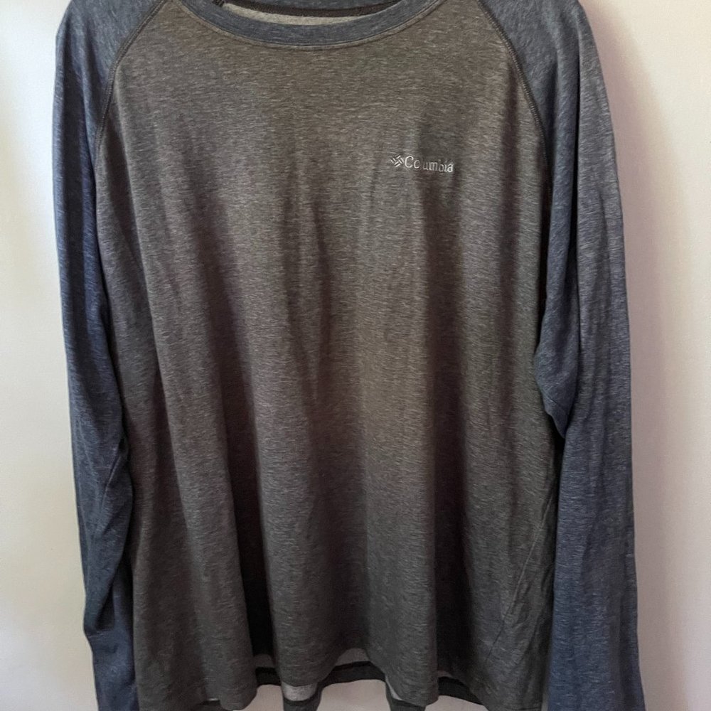 Columbia SizeXL Men Gray/Blue Athletic Cotton Long Sleeve Jersey Top Shirt 2R028